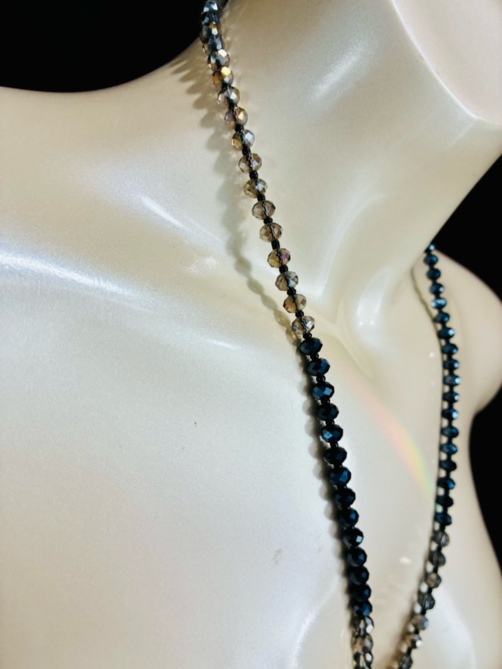 Murano Black and Silver Bead Necklace with Silver Tassel - Picture 6 of 13